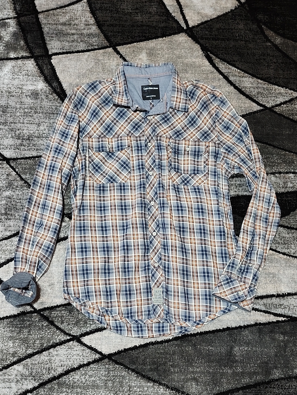 VINTAGE CALVIN KLEIN PLAID BUTTON-DOWN LONG-SLEEVE WESTERN SHIRT - Picture 7 of 14